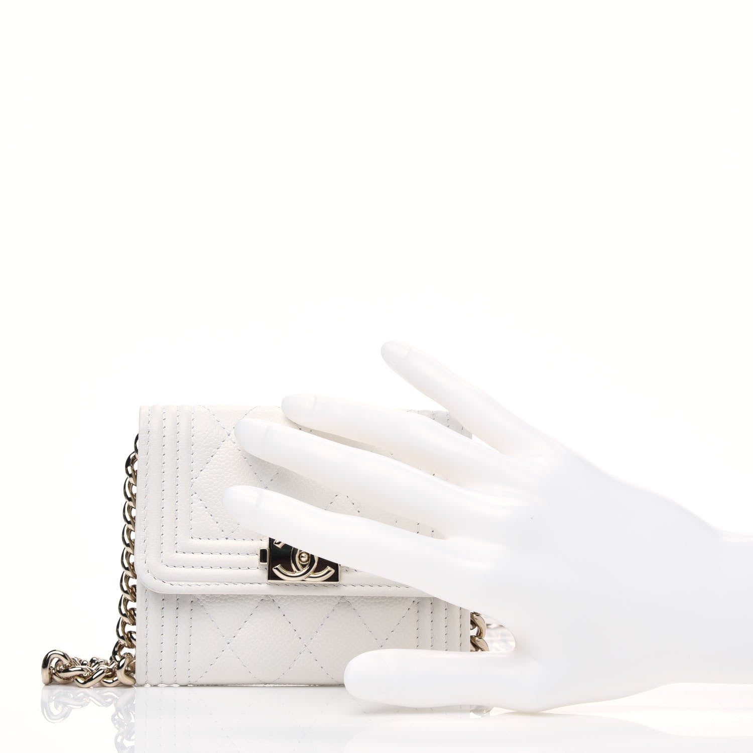 Chanel Caviar Quilted Boy Card Holder On Chain White 2 of 4
