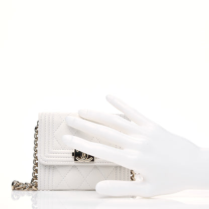 Chanel Caviar Quilted Boy Card Holder On Chain White 2 of 4