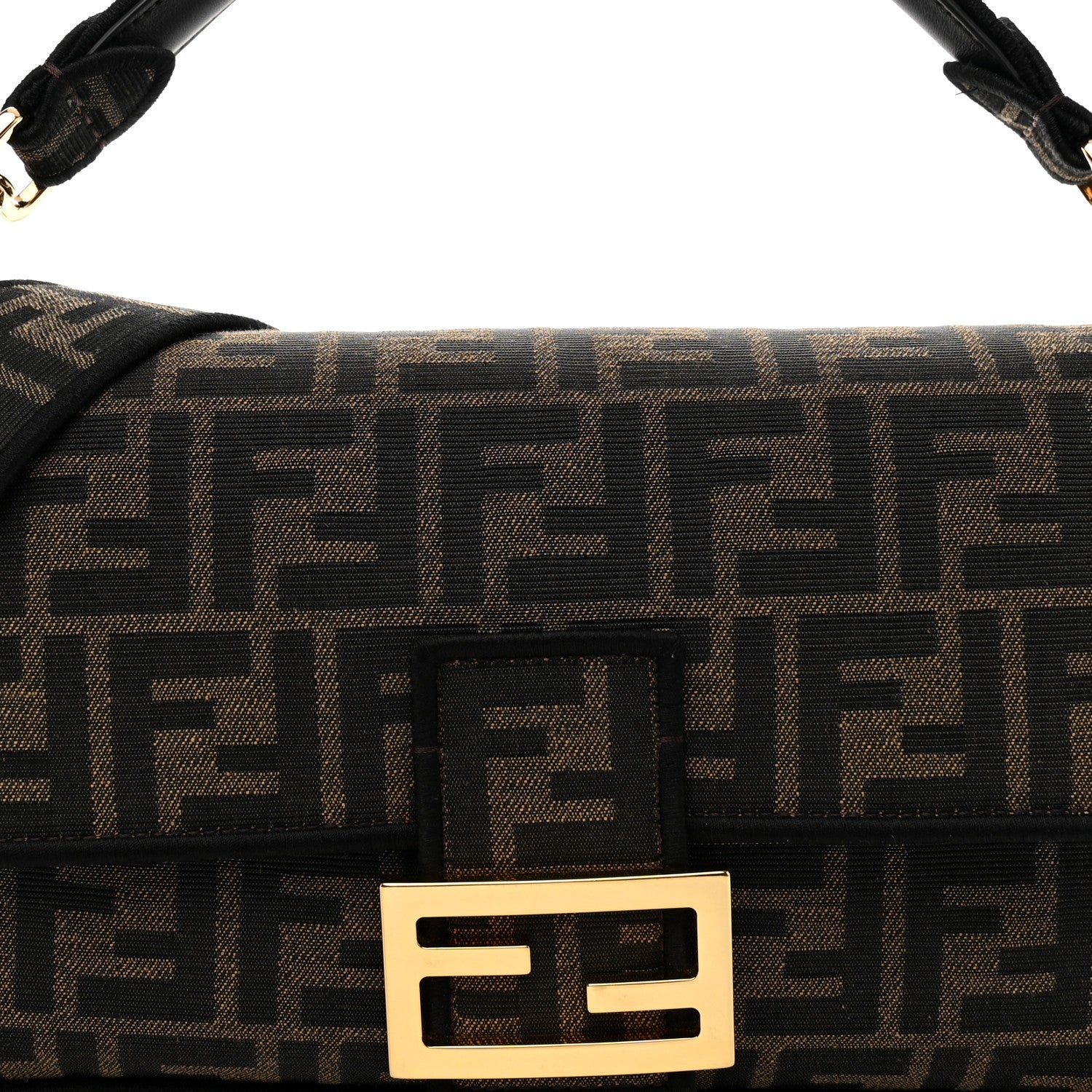 Fendi Fabric Jacquard FF 1974 Medium Baguette Tobacco Moro Black 7 of 12
