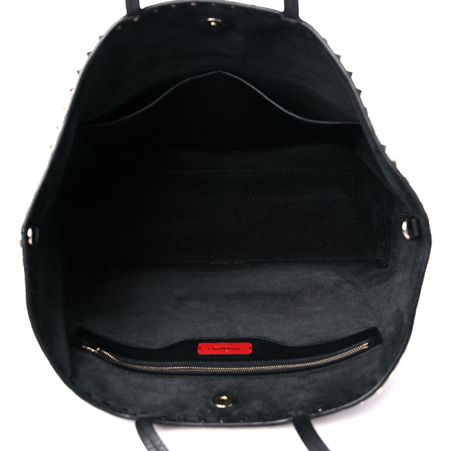Grained Calfskin Rockstud Shoulder Tote Black