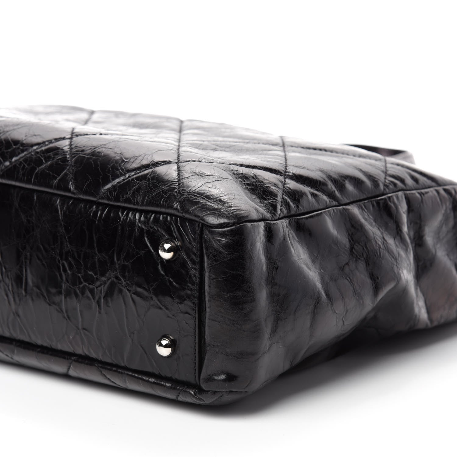 Chanel Glazed Calfskin Lambskin Quilted Portobello Tote Black Grey 7 of 10