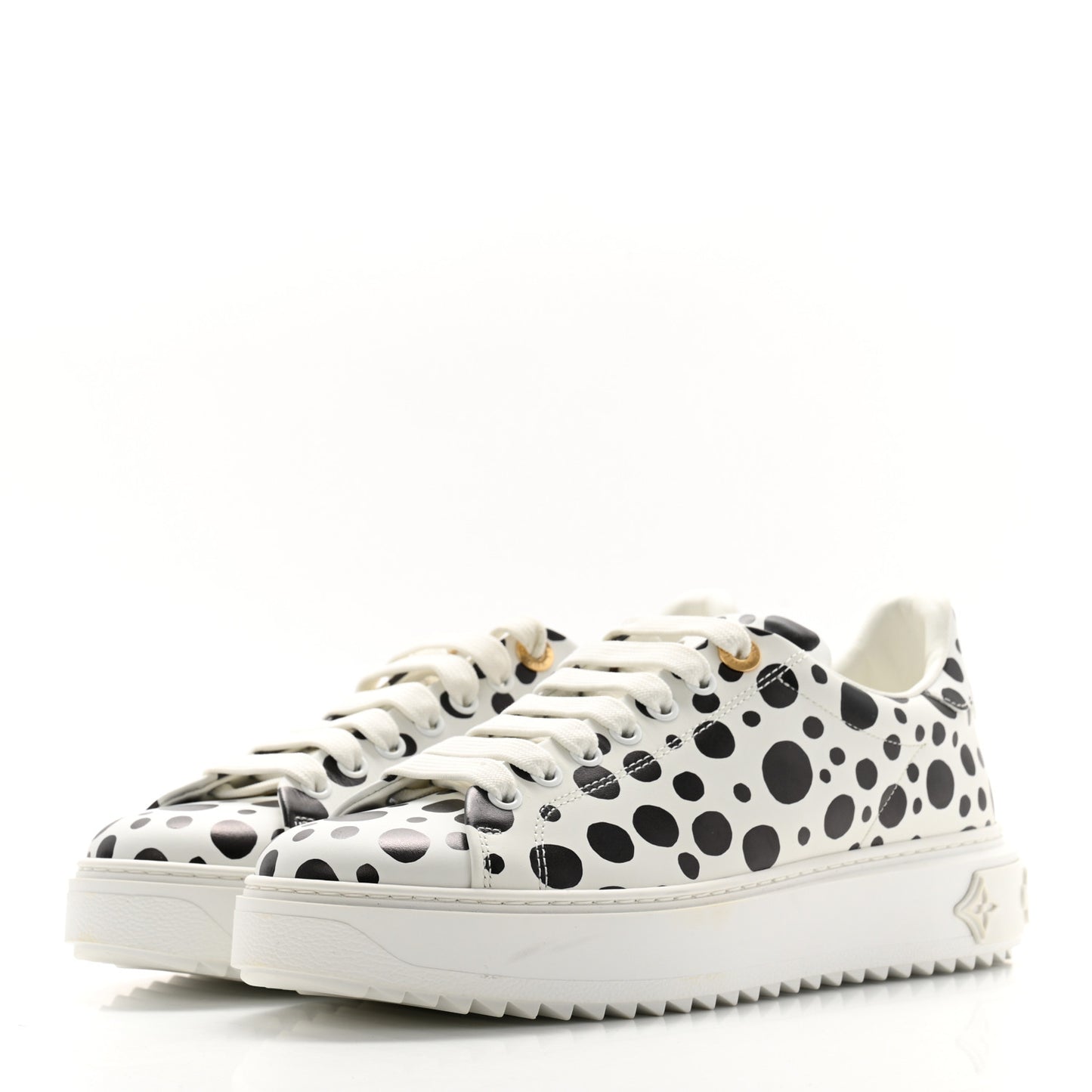LV X YK Calfskin Printed Mens Infinity Dots Time Out Sneakers 38 White