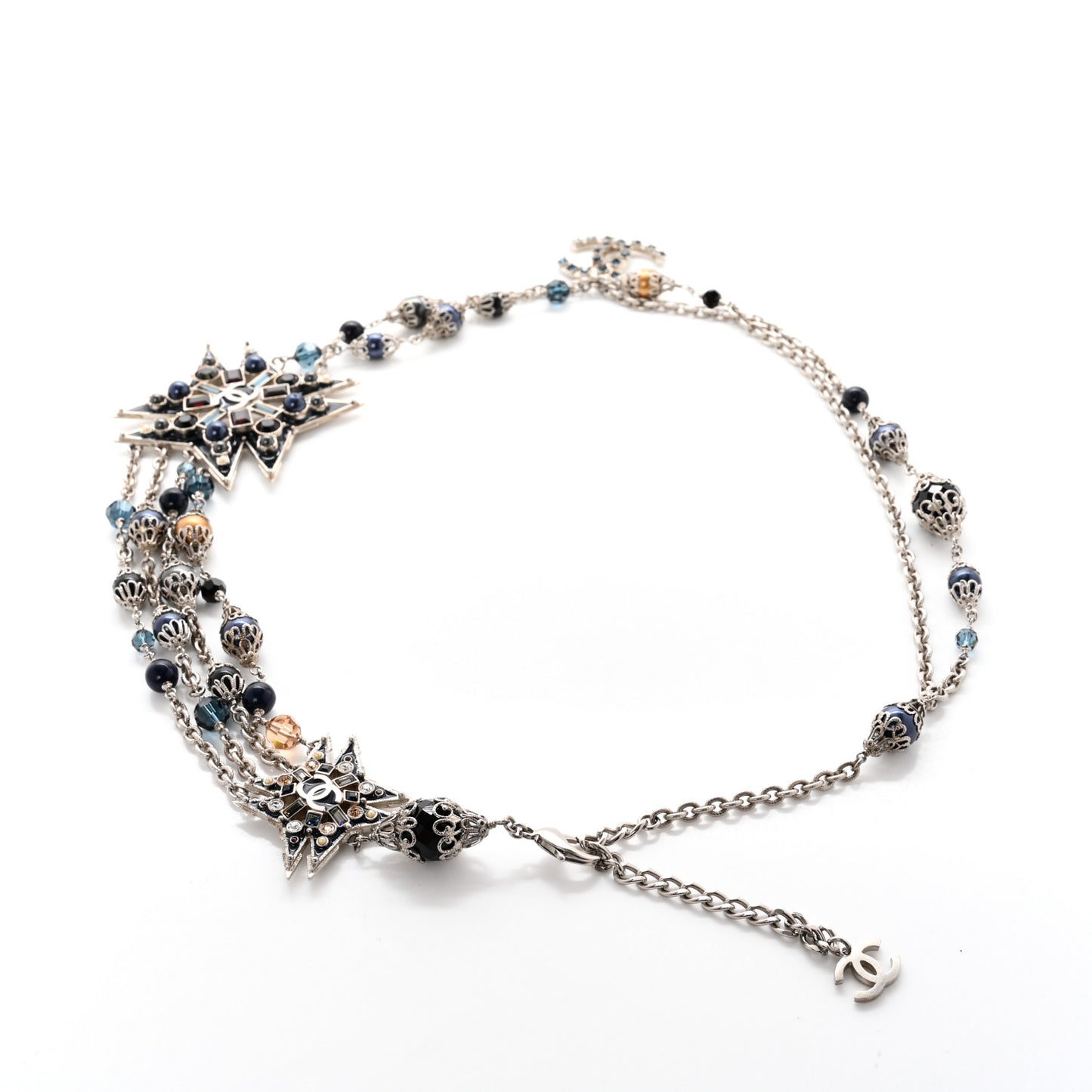 Pearl Crystal Beaded CC Multi Strand Belt Silver Black