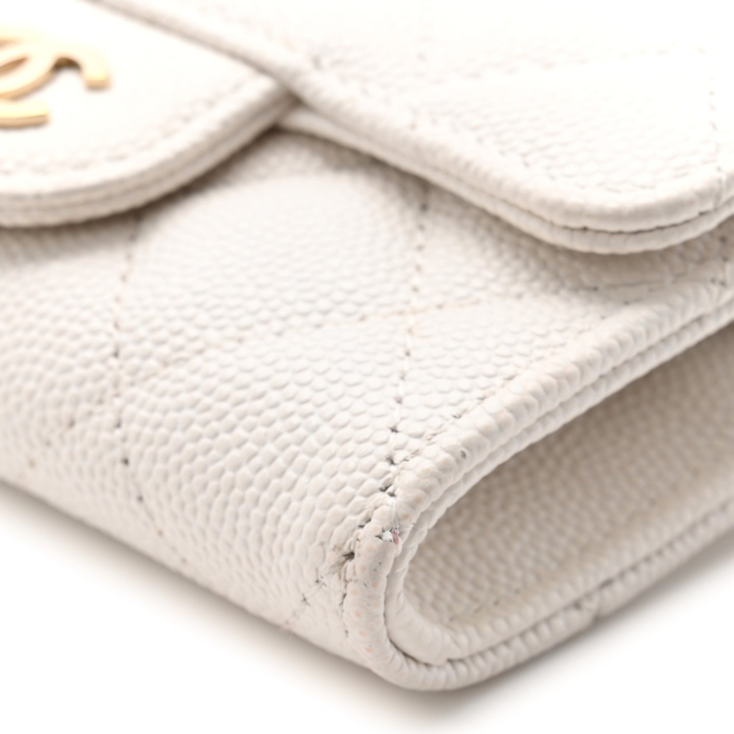 Caviar Quilted Flap Card Holder Wallet White
