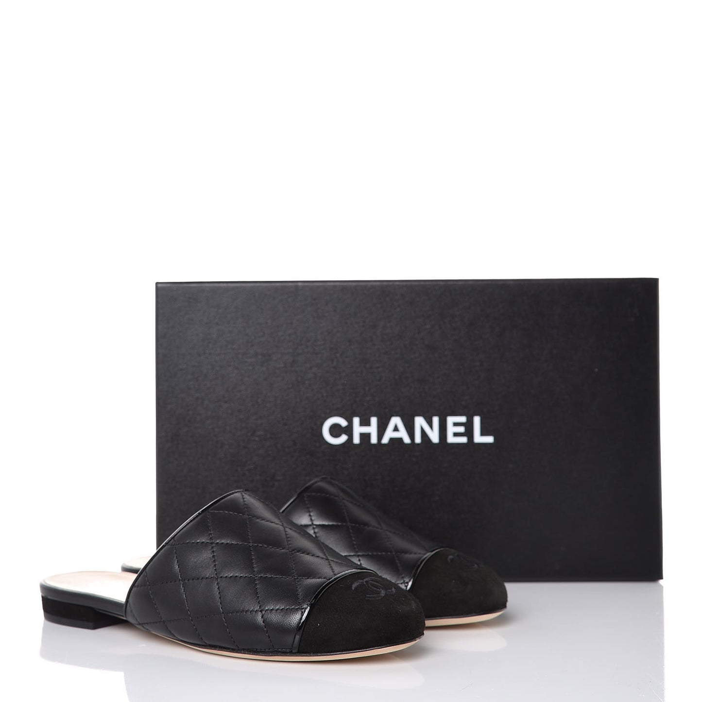 Lambskin Suede Quilted Mules 35 Black