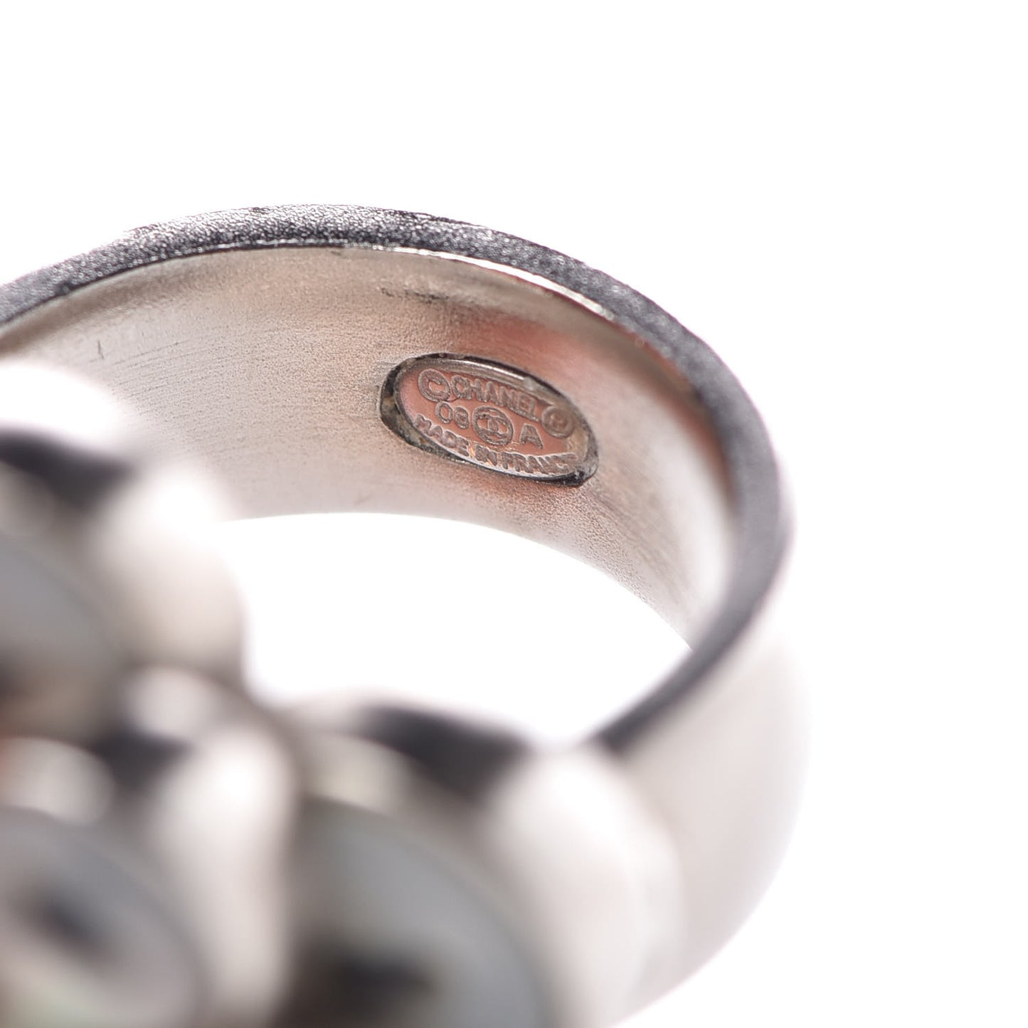 Crystal CC Button Ring 6 White
