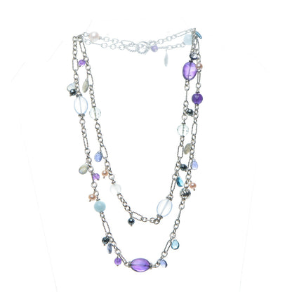 David Yurman Sterling Silver Pearl Amethyst Chalcedony 15mm Figaro Chain Necklace 3 of 5