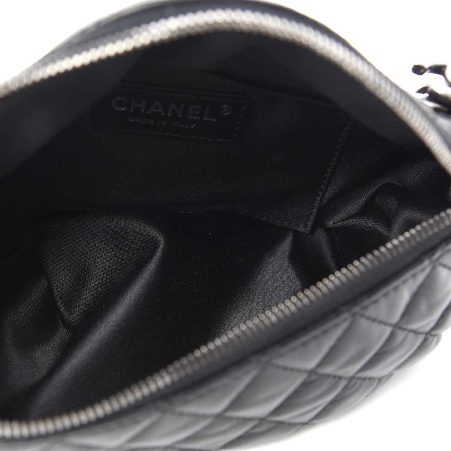 Lambskin Quilted Banane Waist Bag Fanny Pack Black