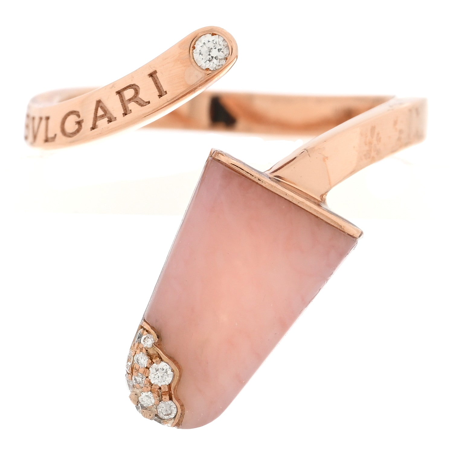 Bulgari 18K Rose Gold Diamond Pink Opal Gelati Ring 50 5.25 1 of 5