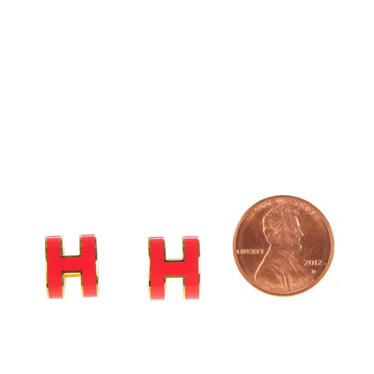 Hermes Gold Lacquered Pop H Earrings Rouge Corail 2 of 5