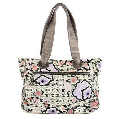 Chanel Metallic Calfskin Canvas CC Camellia Tote Pink White 1 of 7
