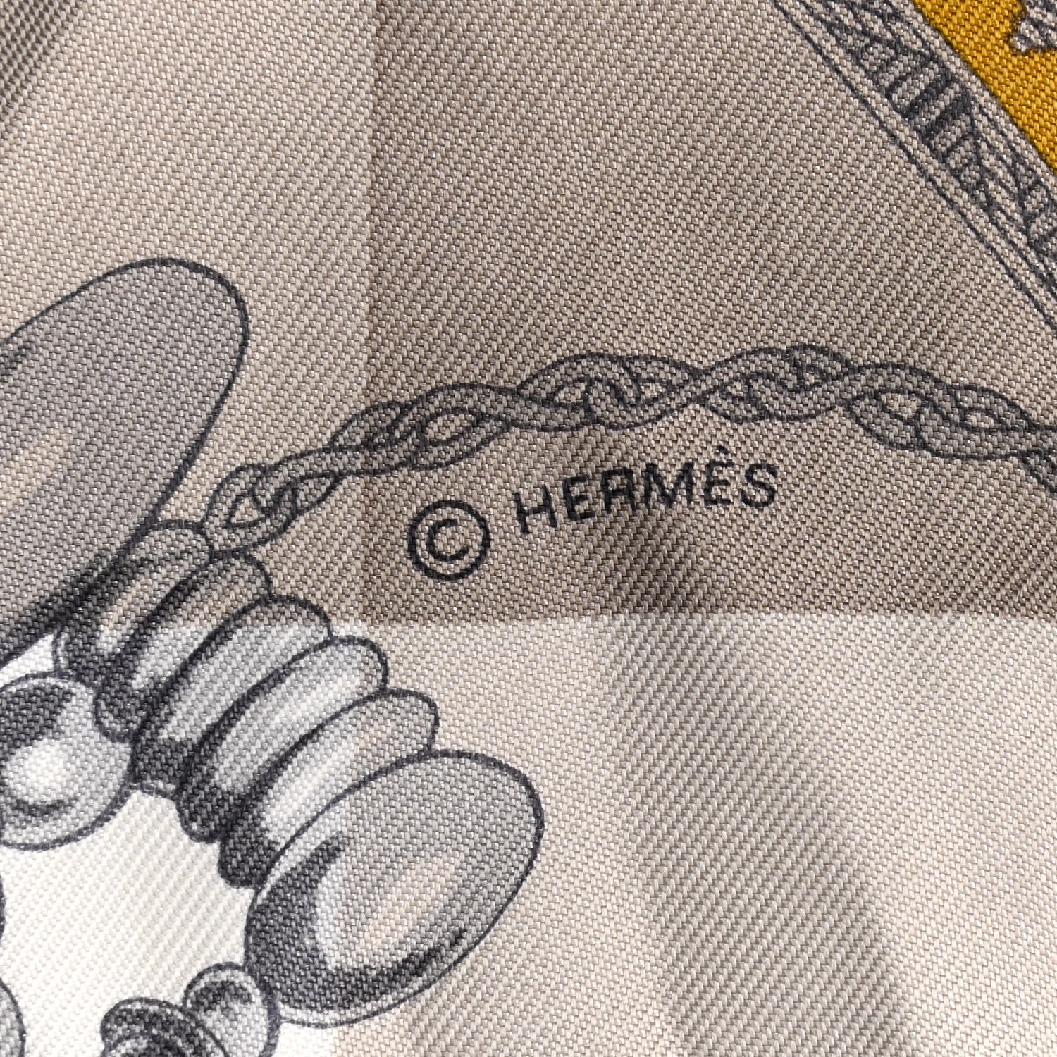 Hermes Silk Mors Et Gourmettes Vichy Twilly Etoupe Jaune Vif White 4 of 5