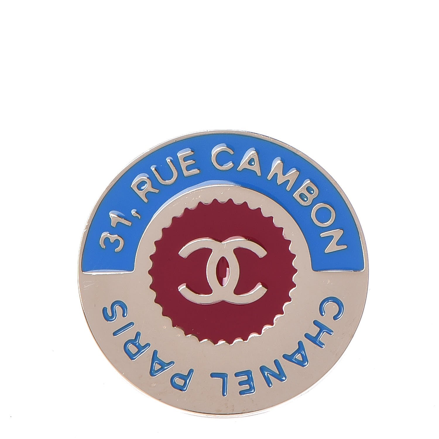 Chanel Enamel Rue Cambon CC Pin Brooch Blue Red Gold 1 of 6