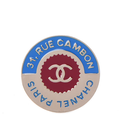 Chanel Enamel Rue Cambon CC Pin Brooch Blue Red Gold 1 of 6