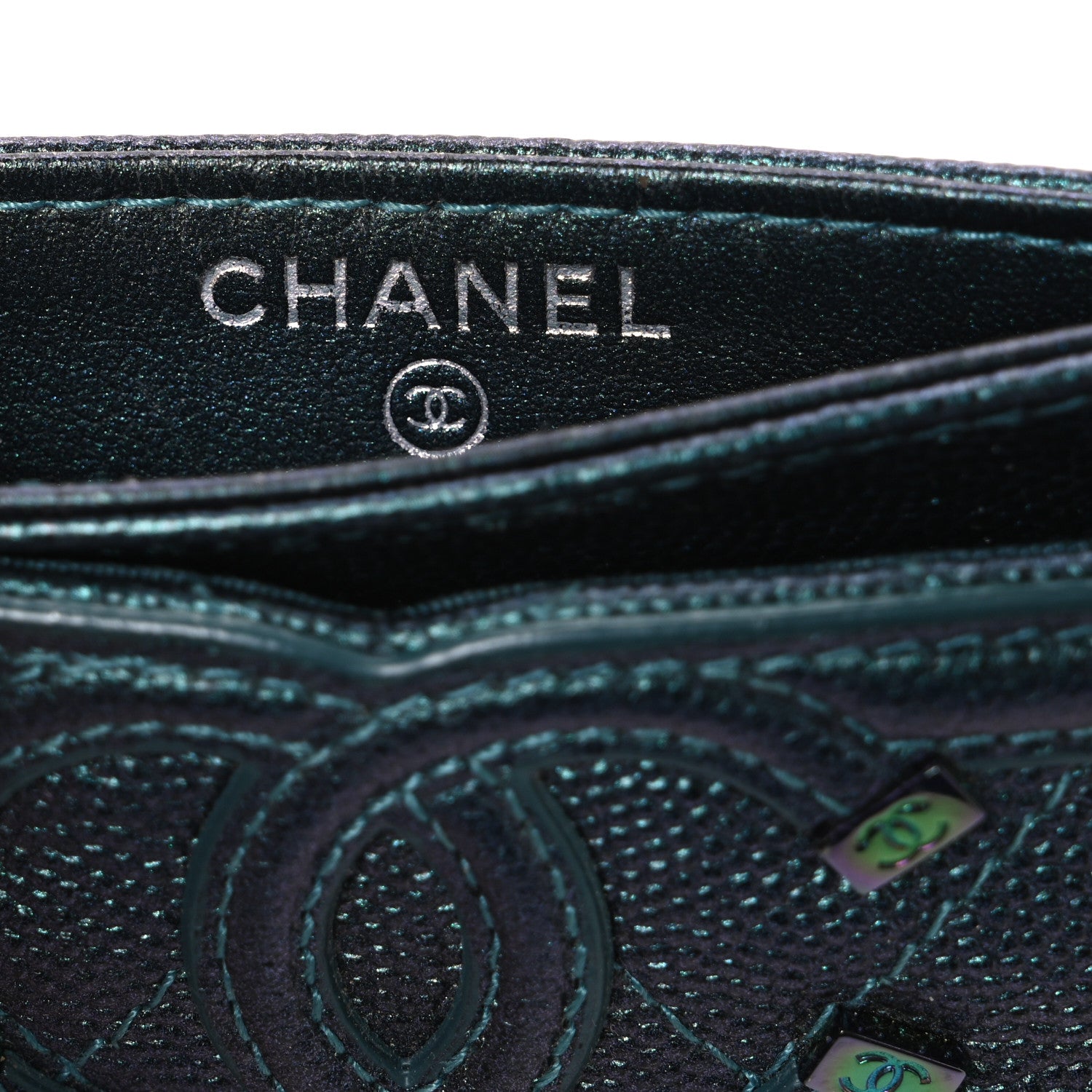 Chanel Iridescent Caviar Quilted Filigree Card Holder Dark Turquoise 6 of 8