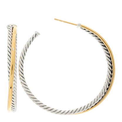 David Yurman Sterling Silver 18K Yellow Gold 44mm Extra Large Crossover Cable Hoop Earrings 1 of 4