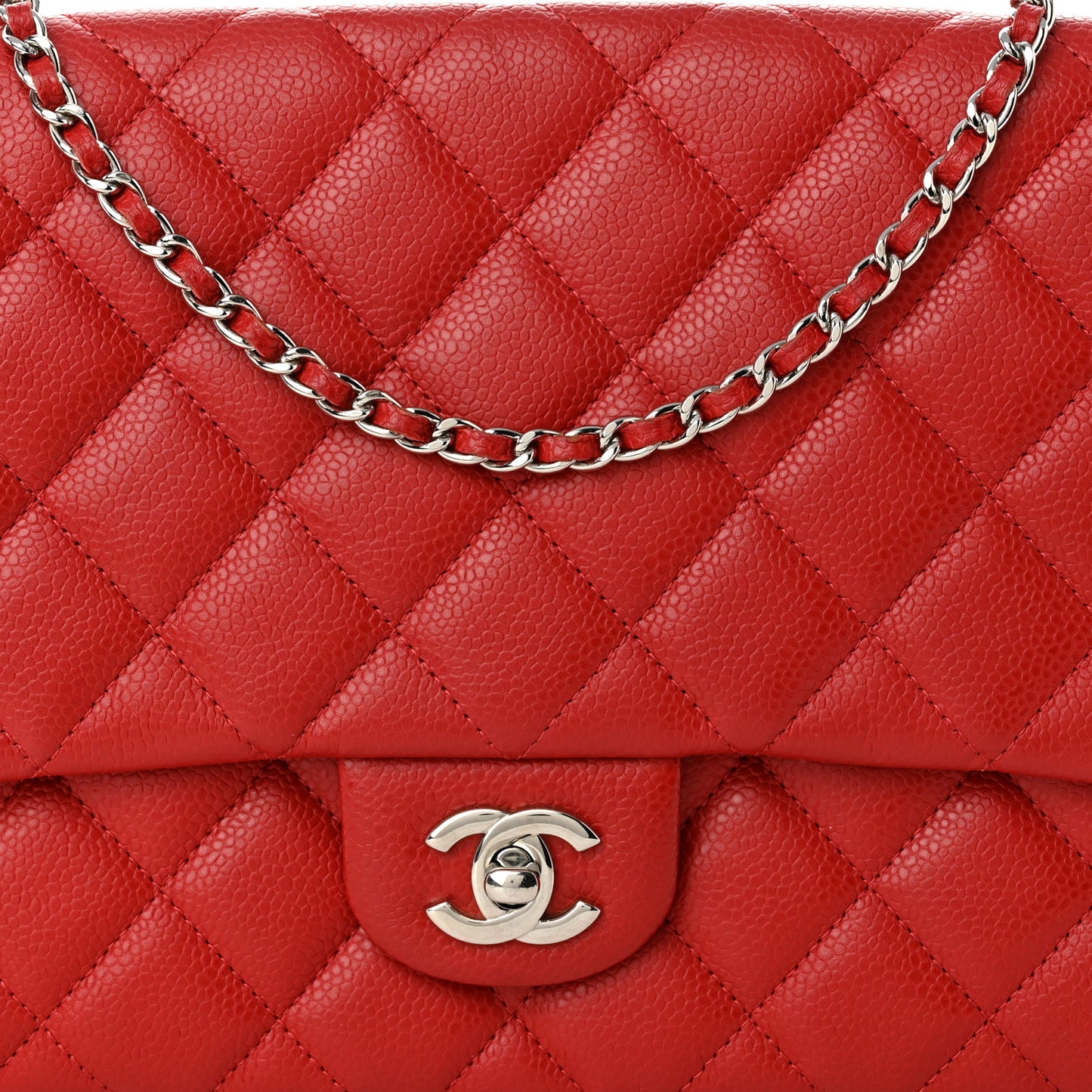 Caviar Quilted Clutch With Chain Flap Red