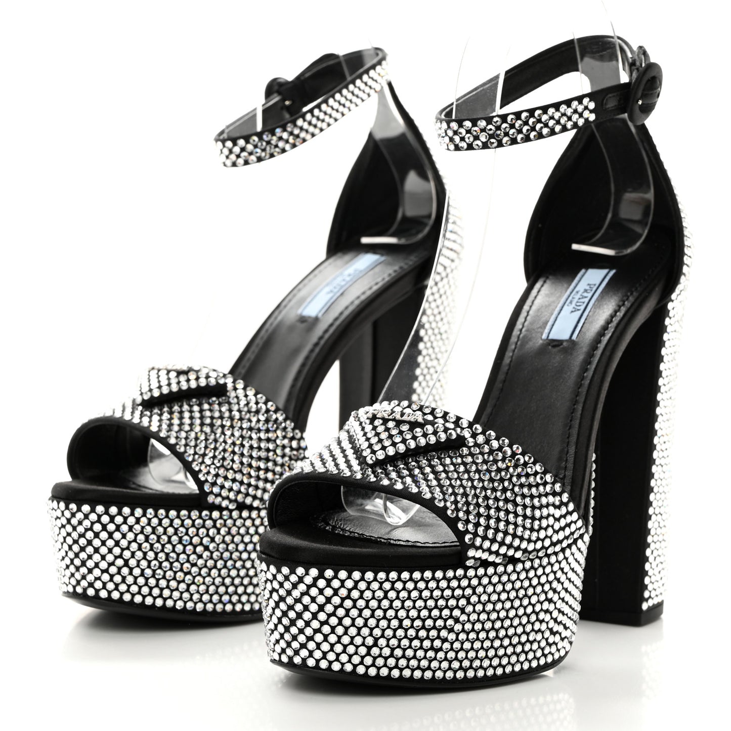 Satin Crystal Triangle Logo 40/135mm Platform Sandals 38 Cristal