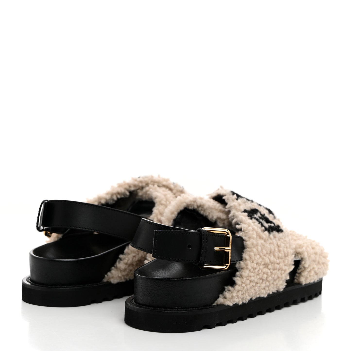 Shearling Calfskin Paseo Flat Comfort Sandal 41 Beige
