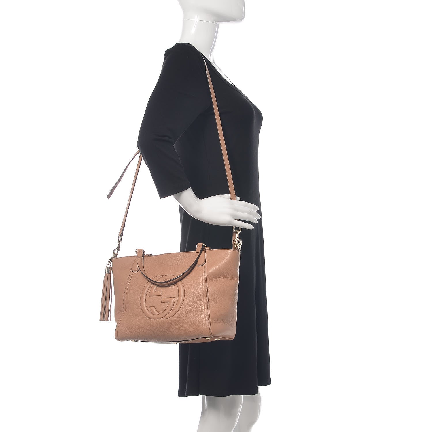 Gucci Pebbled Calfskin Small Soho Top Handle Bag Camelia 2 of 19