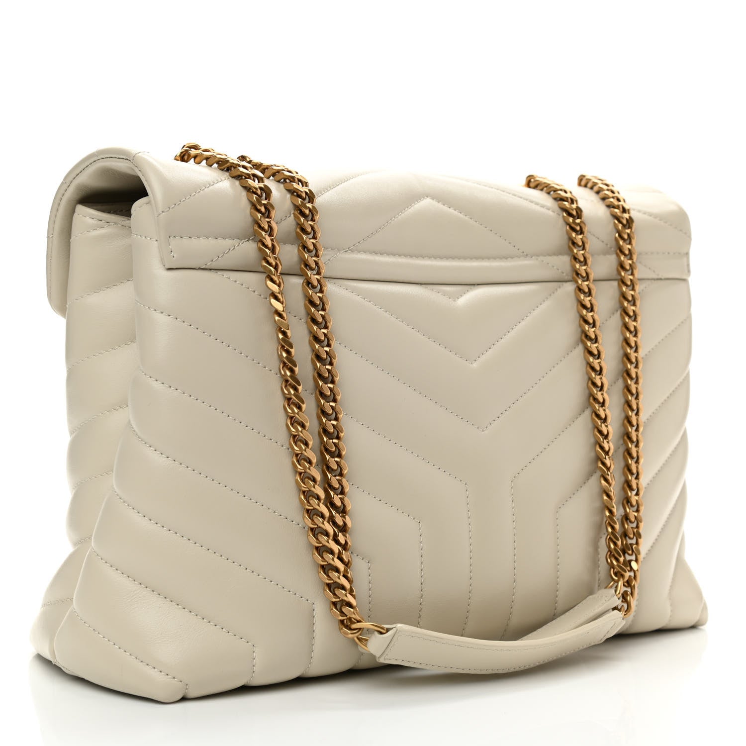 Saint Laurent Calfskin Y Quilted Monogram Medium Loulou Chain Satchel Crema Soft 3 of 10