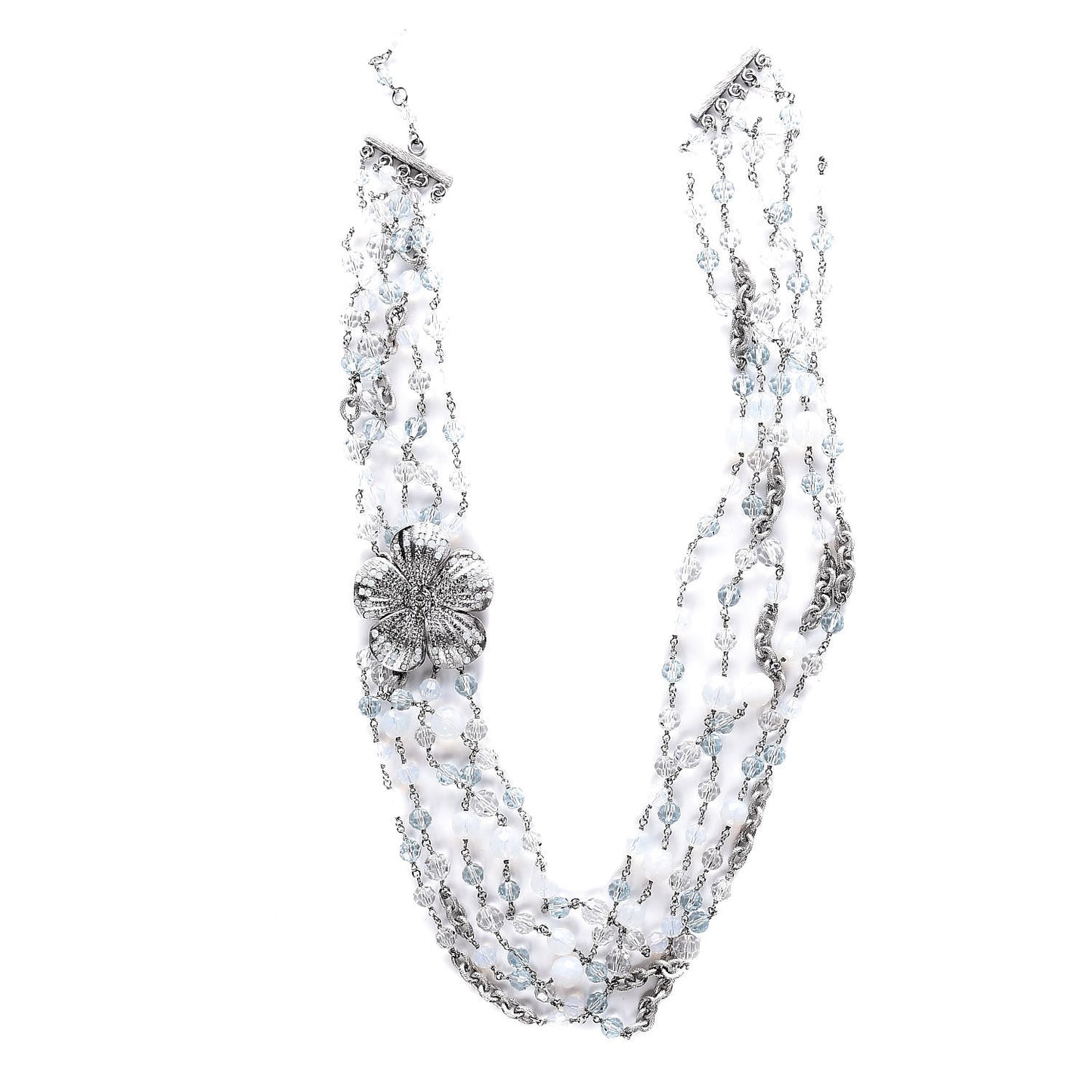 Multi Strand CC Necklace Silver Blue