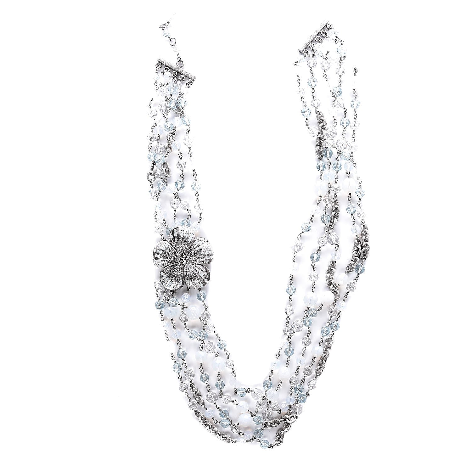 Chanel Multi Strand CC Necklace Silver Blue 2 of 6