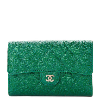 Chanel Metallic Caviar Quilted Medium Flap Wallet Green 1 of 9