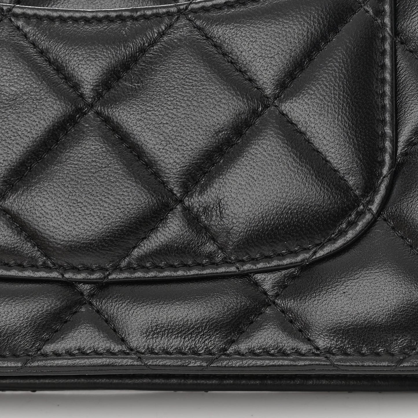 Lambskin Quilted Logo WOC Wallet On Chain Black