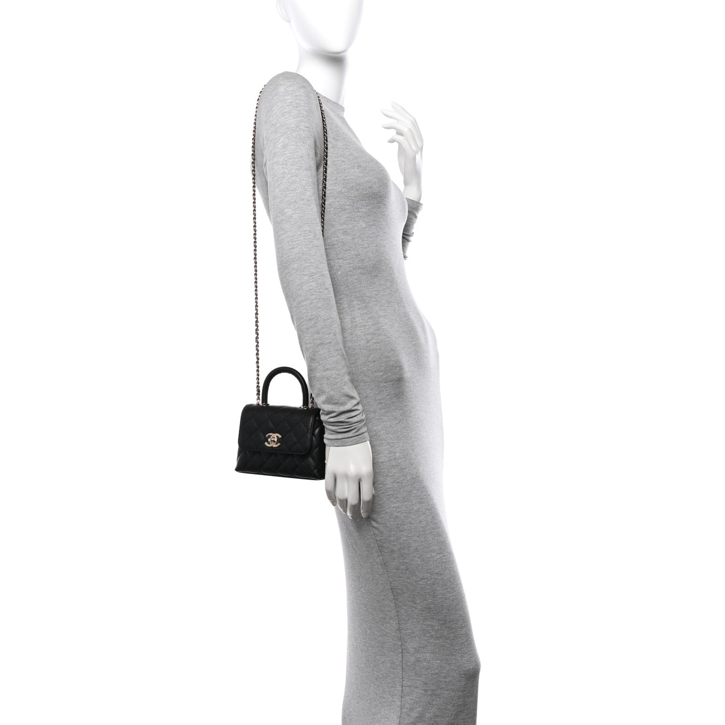 Caviar Quilted Coco Handle Clutch With Chain Black
