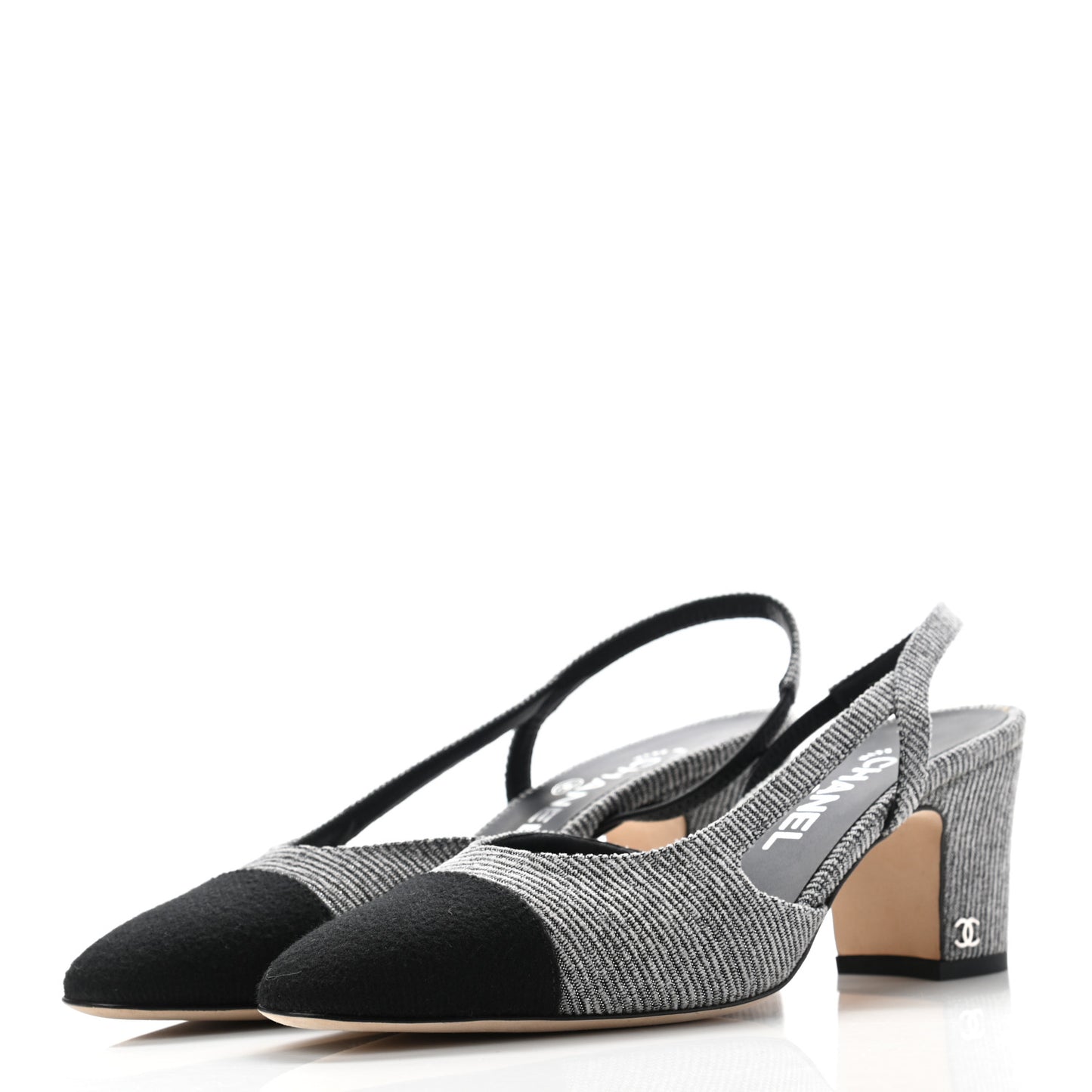 Tweed Cap Toe CC Slingback Pumps 39 Black Grey