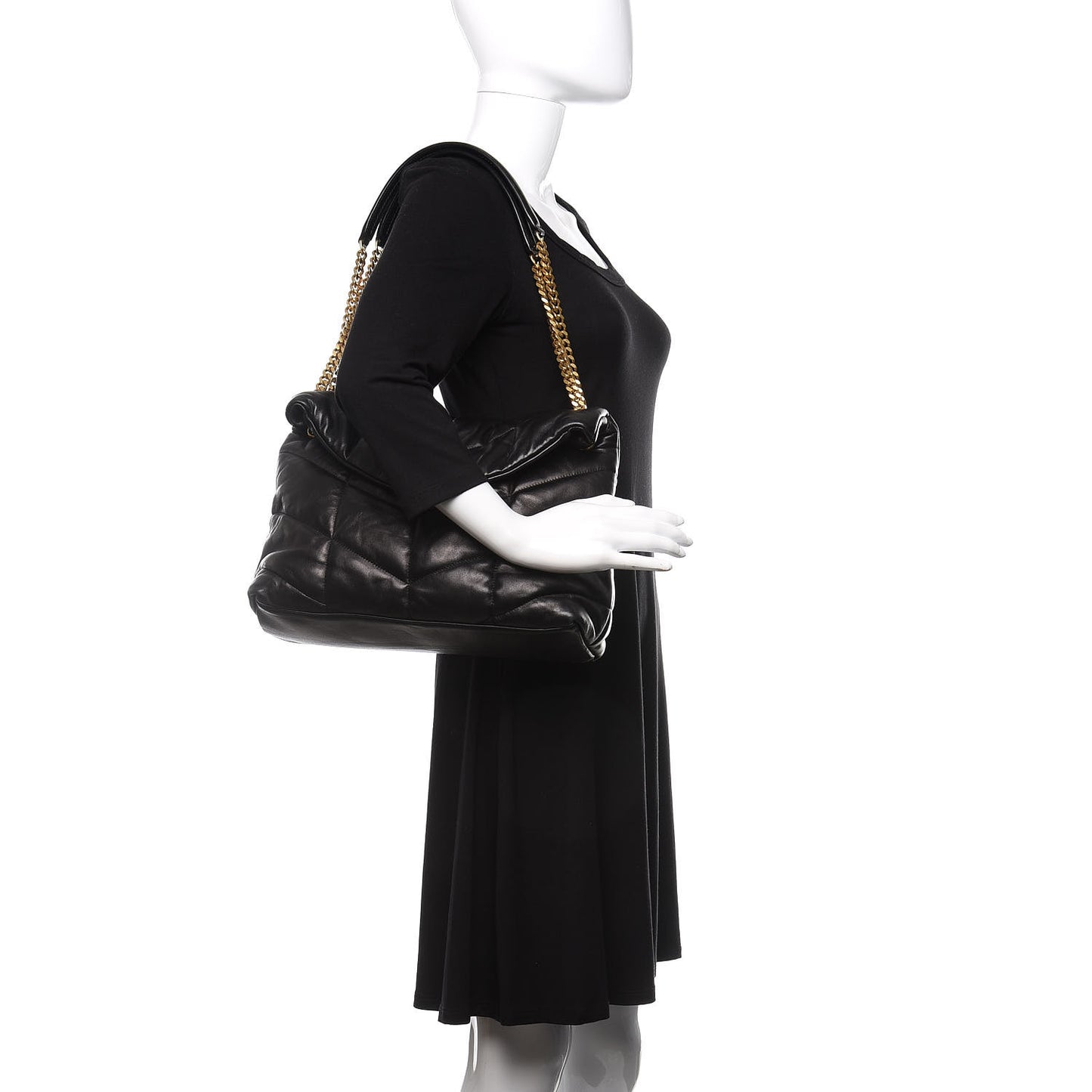 Lambskin Quilted Medium Loulou Puffer Monogram Chain Satchel Black