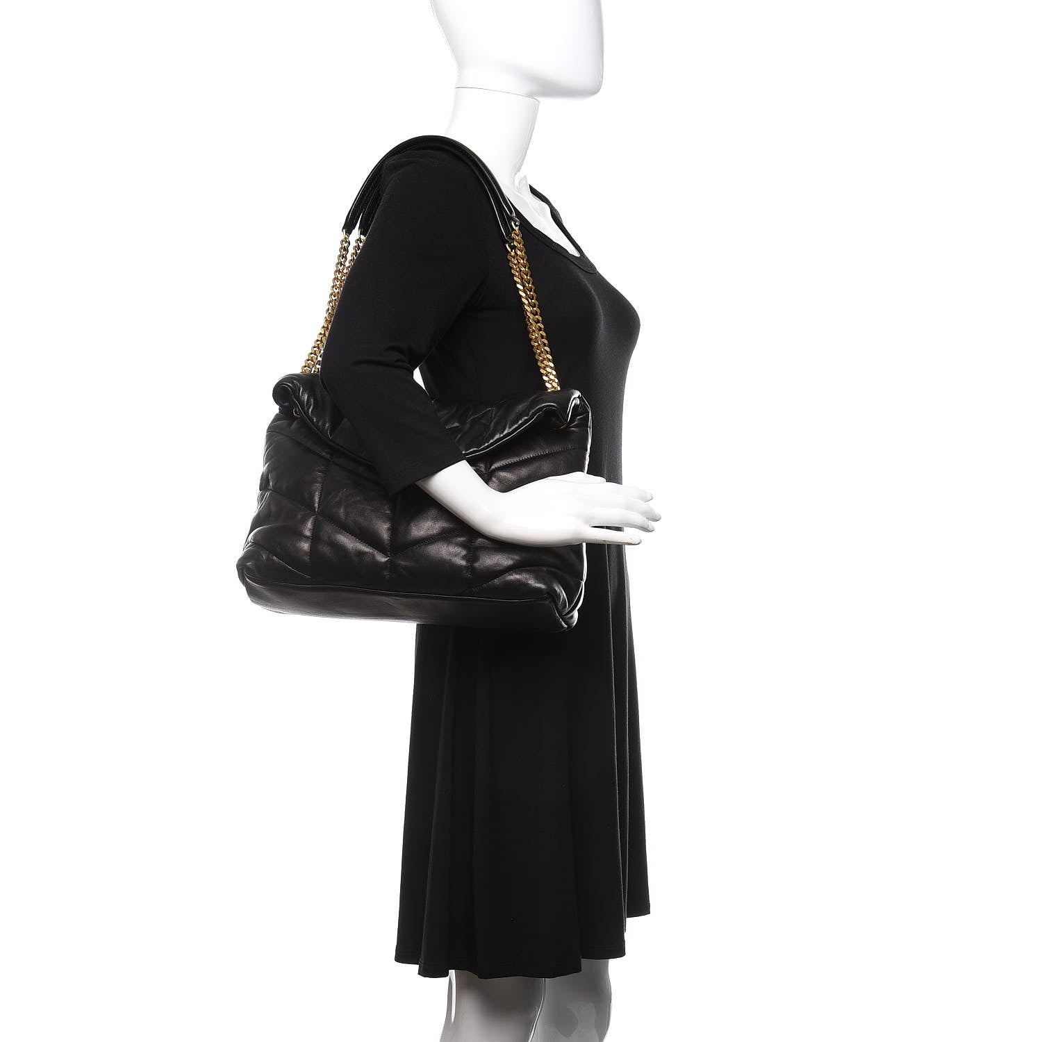 Saint Laurent Lambskin Quilted Medium Loulou Puffer Monogram Chain Satchel Black 2 of 12