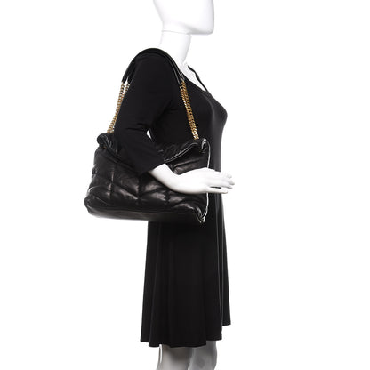 Saint Laurent Lambskin Quilted Medium Loulou Puffer Monogram Chain Satchel Black 2 of 12