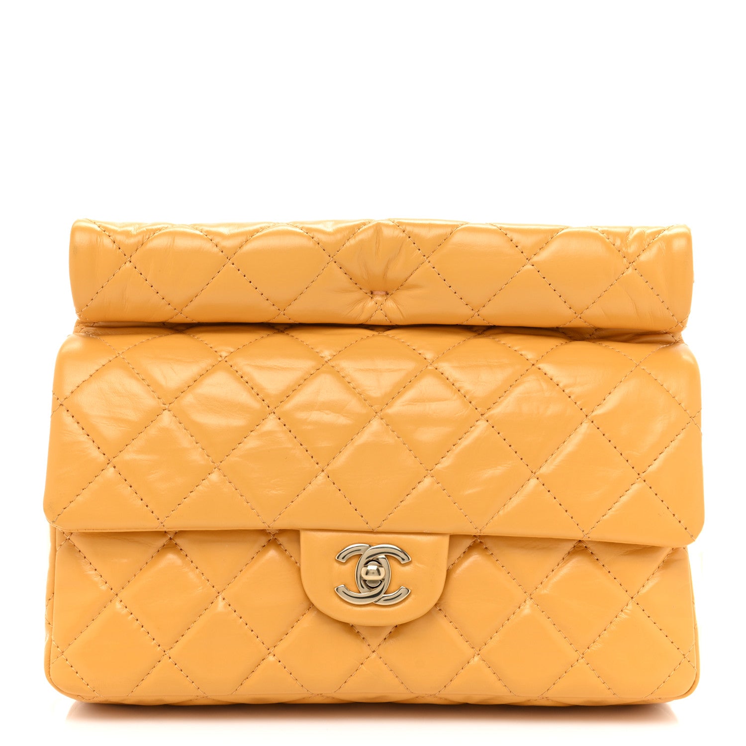 Chanel Crumpled Calfskin Quilted Clutch Yellow 1 of 11