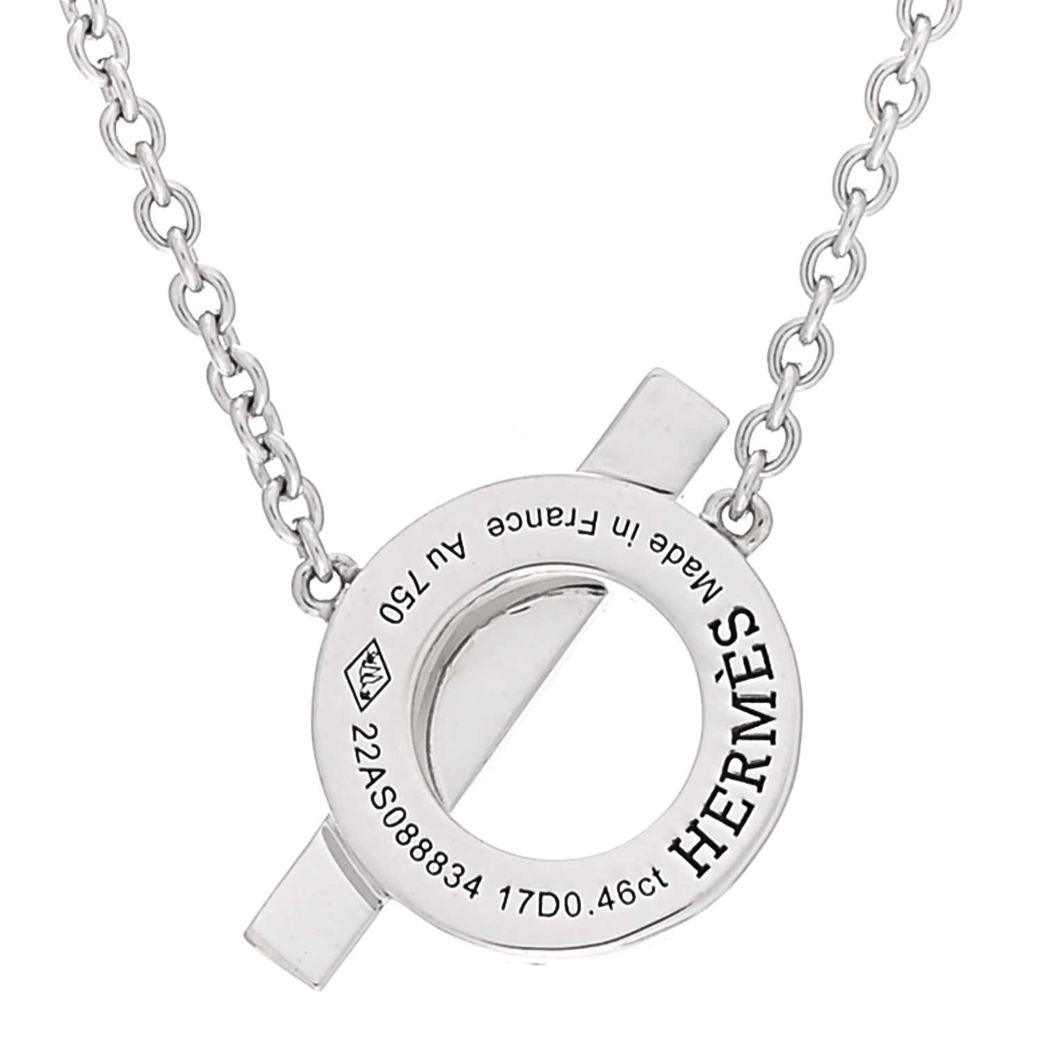 Hermes 18K White Gold Diamond Finesse Pendant Necklace 4 of 5