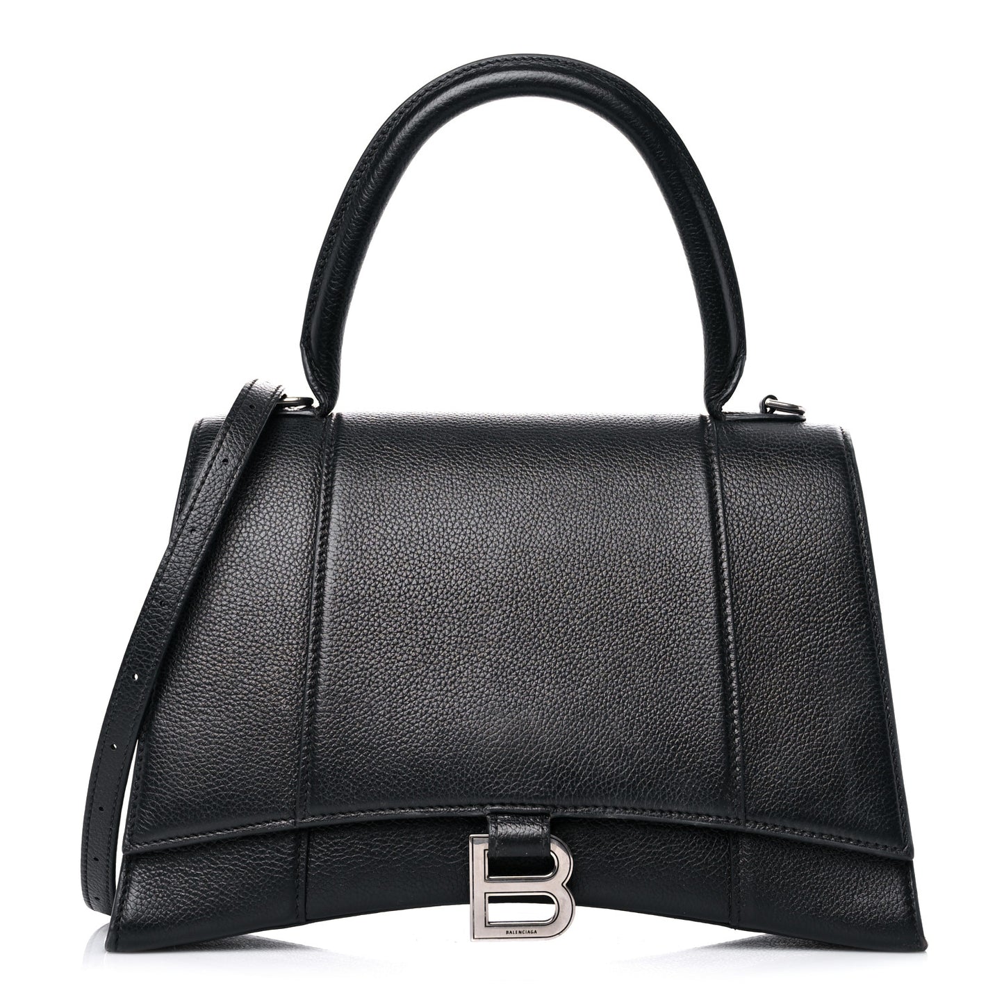 Grained Calfskin Medium Hourglass Top Handle Bag Black