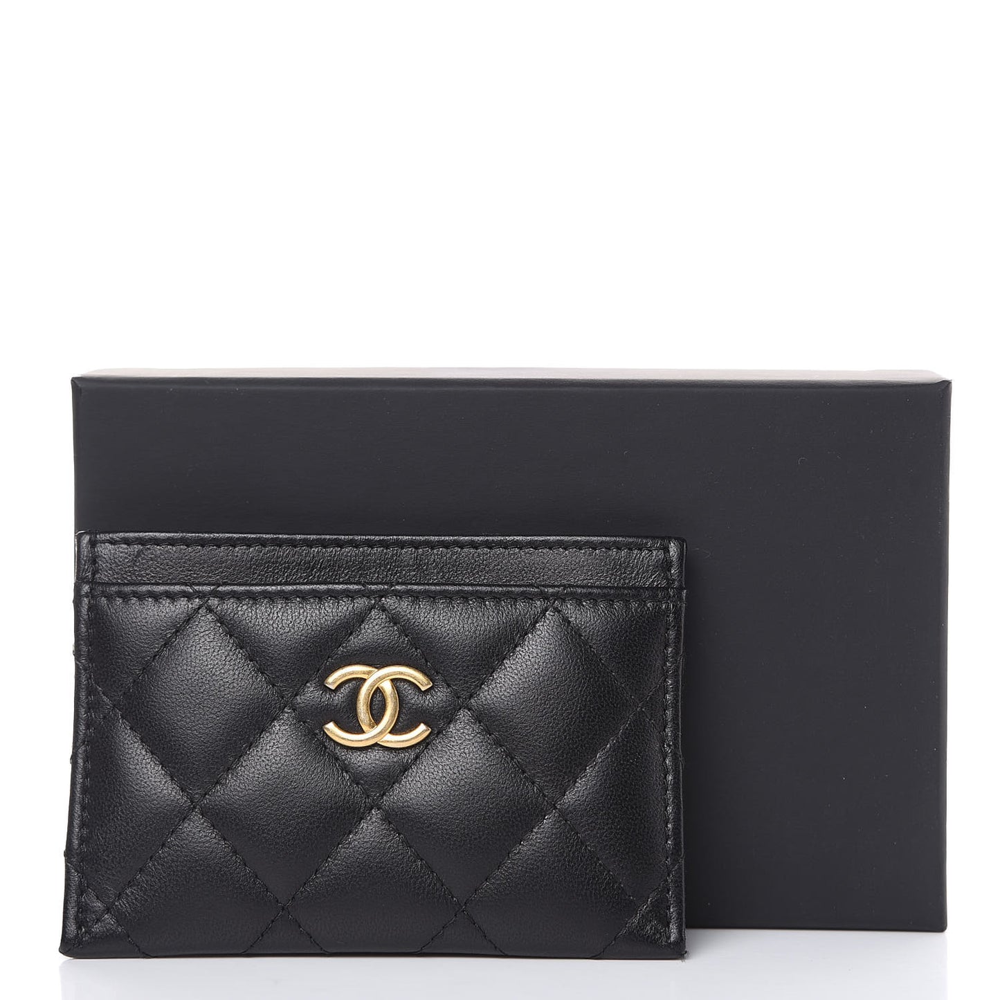 Lambskin Quilted Card Holder Black