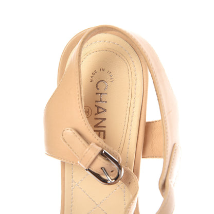 Chanel Lambskin CC Pearl Chain Sandals 37 Beige 7 of 9