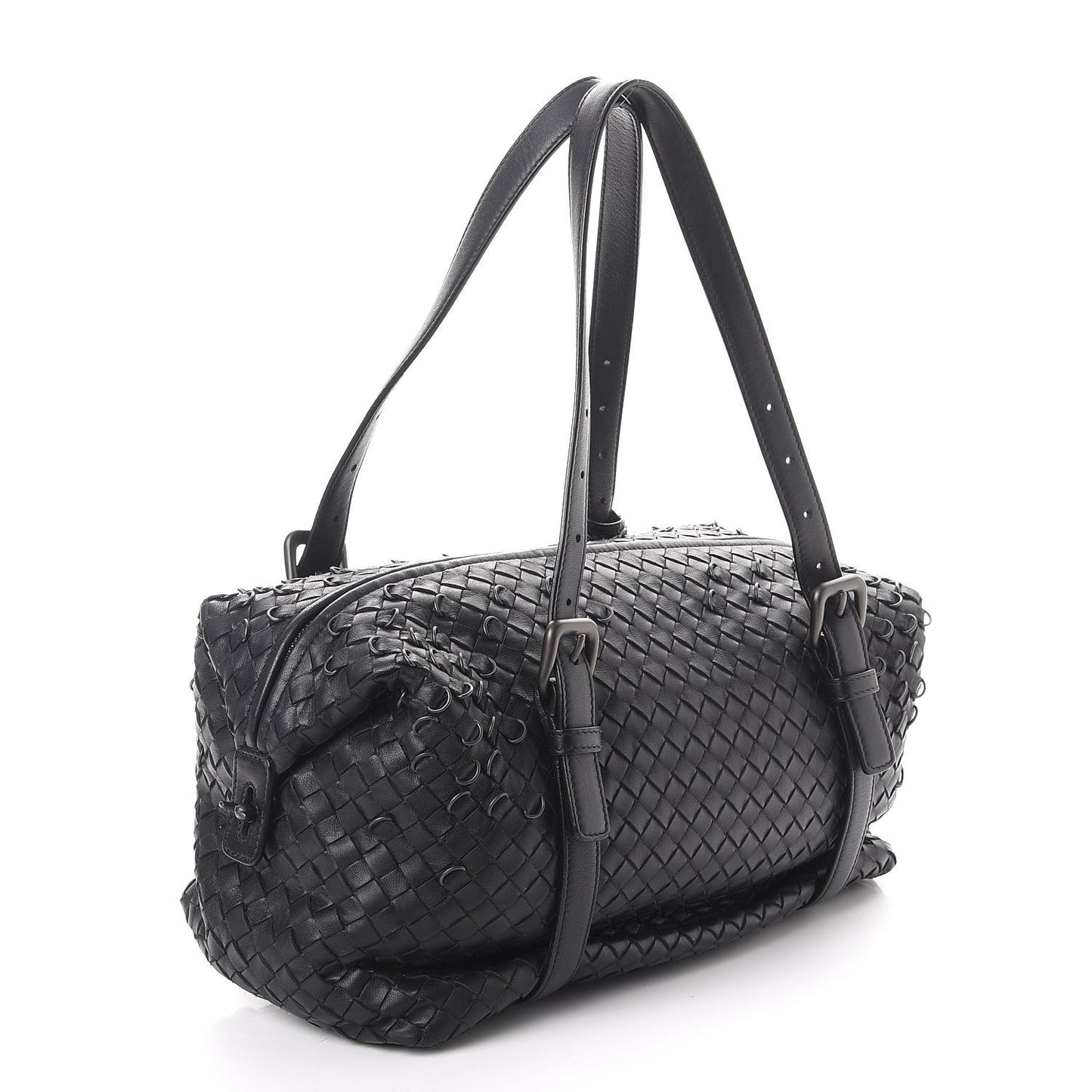 Nappa Intrecciato Montaigne Rings Satchel Nero Black