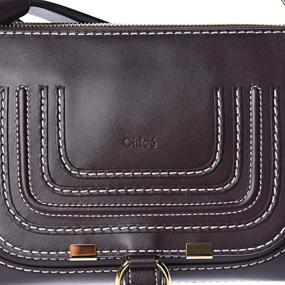 Chloe Shiny Calfskin Small Marcie Saddle Shoulder Bag Black Raisin 7 of 11