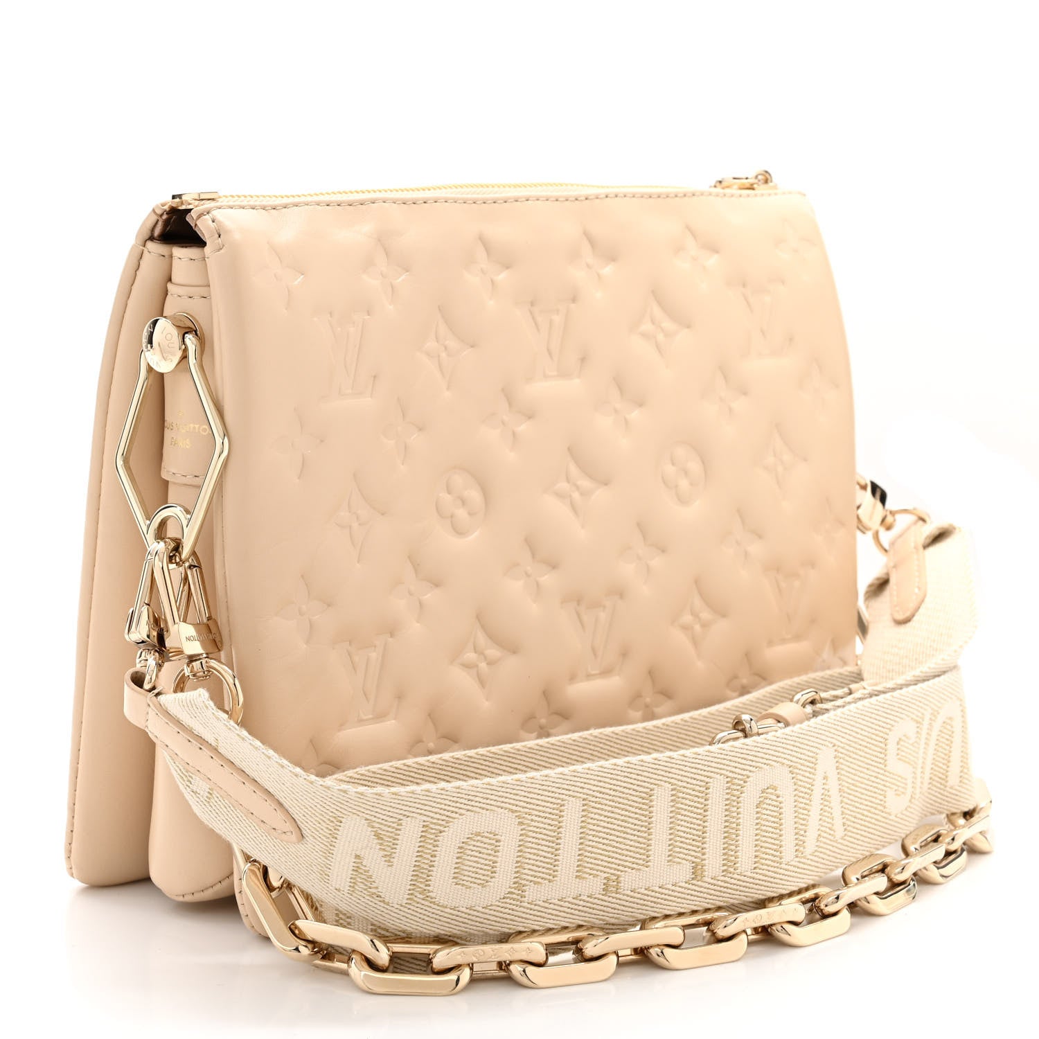 Louis Vuitton Lambskin Swarovski Crystal Embossed Monogram Coussin PM Nude 3 of 9