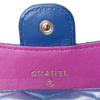 Chanel Lambskin Quilted Flap Card Holder Wallet Blue Pink 3 of 4