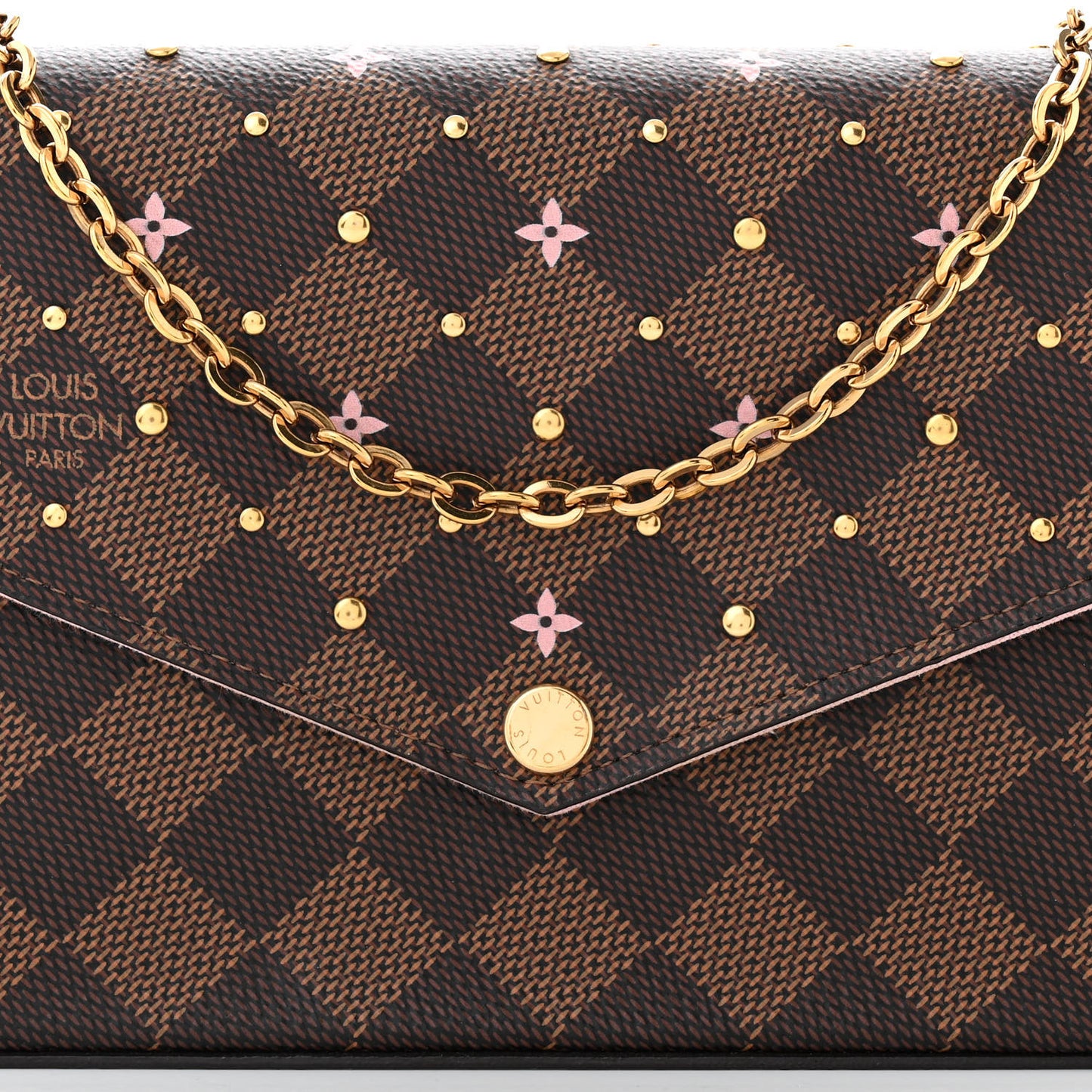Damier Ebene Studded Pochette Felicie Chain Wallet