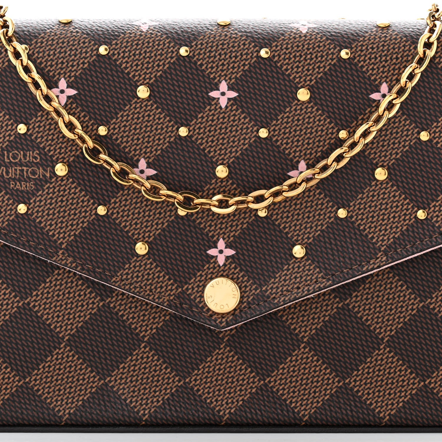 Louis Vuitton Damier Ebene Studded Pochette Felicie Chain Wallet 7 of 9