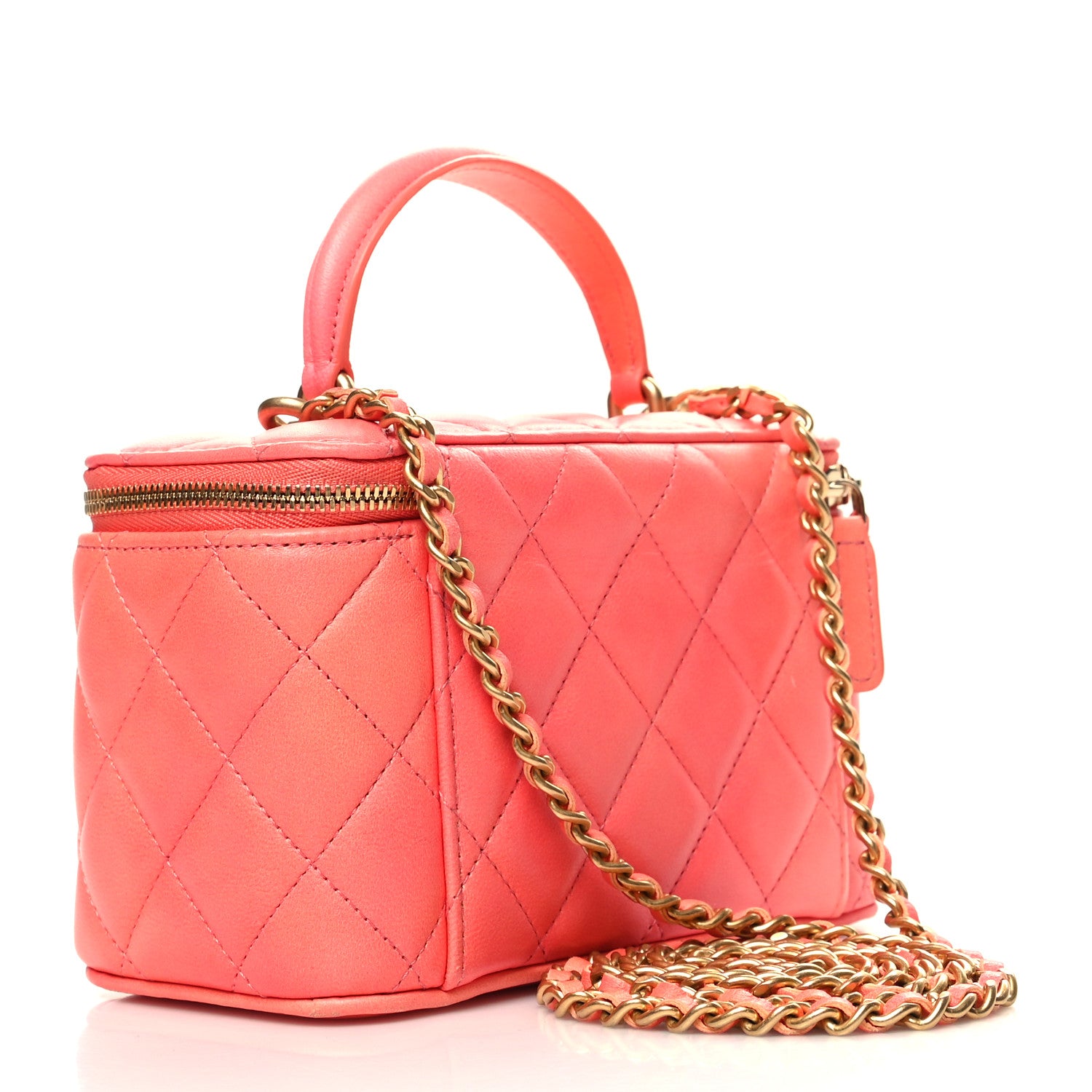 Chanel Lambskin Quilted Ombre Small Top Handle Vanity Case With Chain Coral 3 of 12