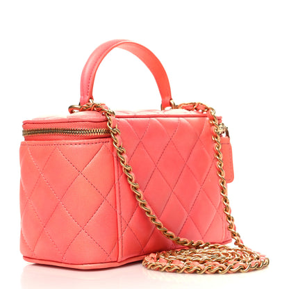 Chanel Lambskin Quilted Ombre Small Top Handle Vanity Case With Chain Coral 3 of 12
