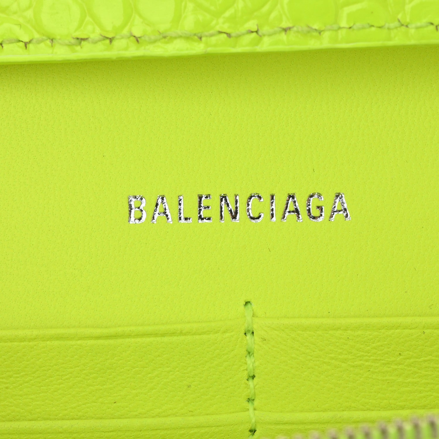 Balenciaga Shiny Calfskin Crocodile Embossed Hourglass Chain Bag Fluo Yellow 6 of 10