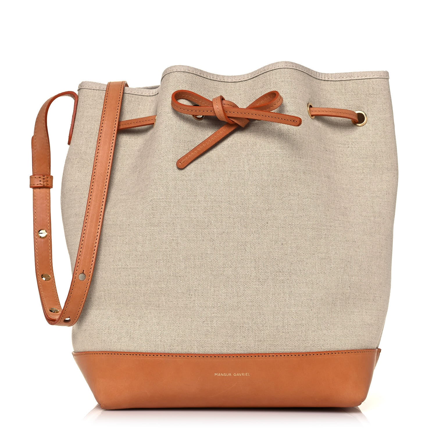 Mansur Gavriel Canvas Calfskin Bucket Bag Creme Cammello 1 of 14