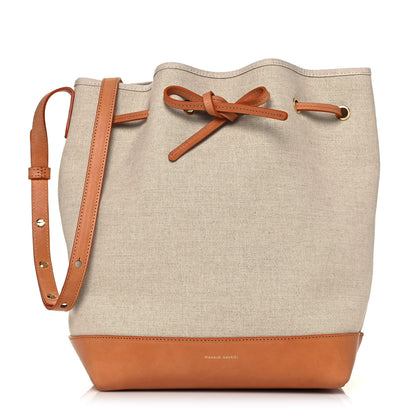Mansur Gavriel Canvas Calfskin Bucket Bag Creme Cammello 1 of 14